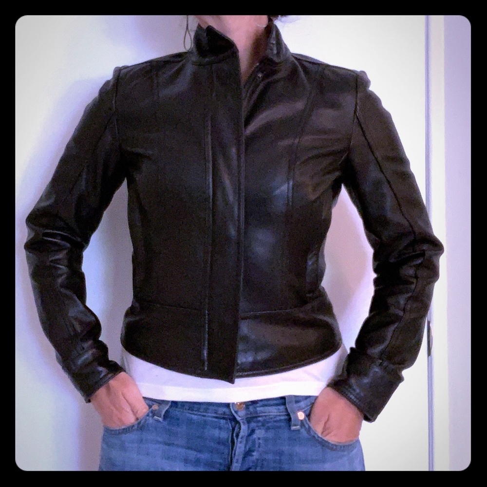 EUC - Calvin Klein black leather jacket - tight!